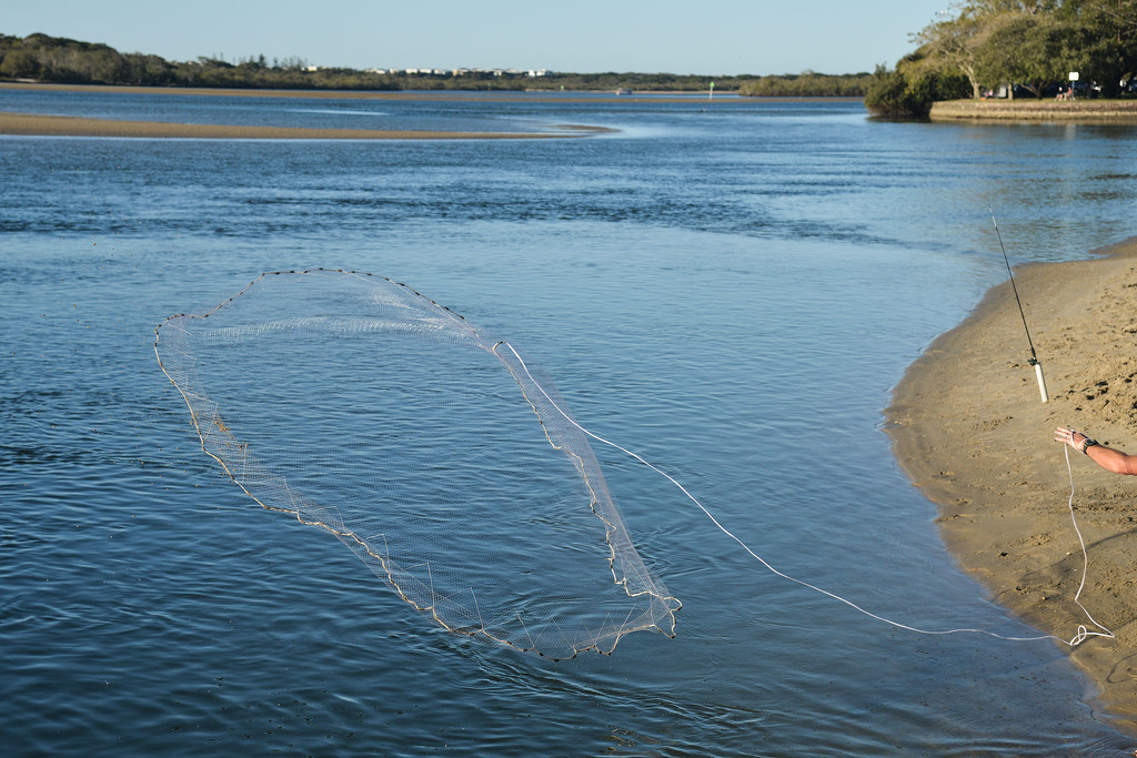 Cast net being thrown, Maroochy River by jeneurell