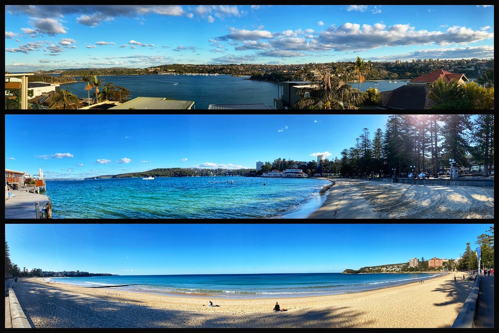 Sydney from top: Middle Harbour. Manly Cove Beach.  Queenscliff, North and South Steyne and Manly beaches.  by johnfalconer