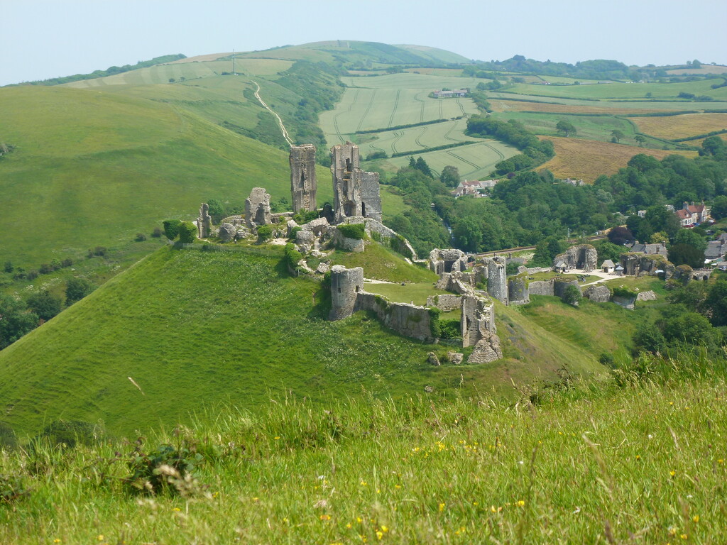 looking down on the castle.    Corfe Dorset by yorkshirelady