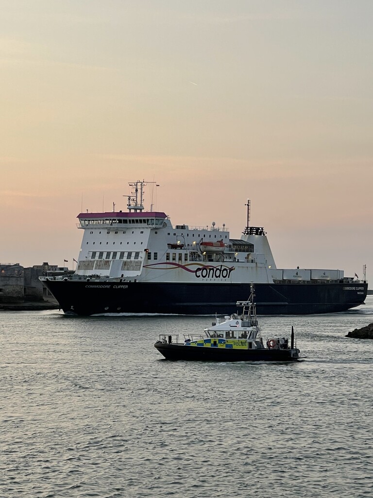 The Commodore Clipper coming in to Portsmouth, with the Police launch on patrol. by bill_gk