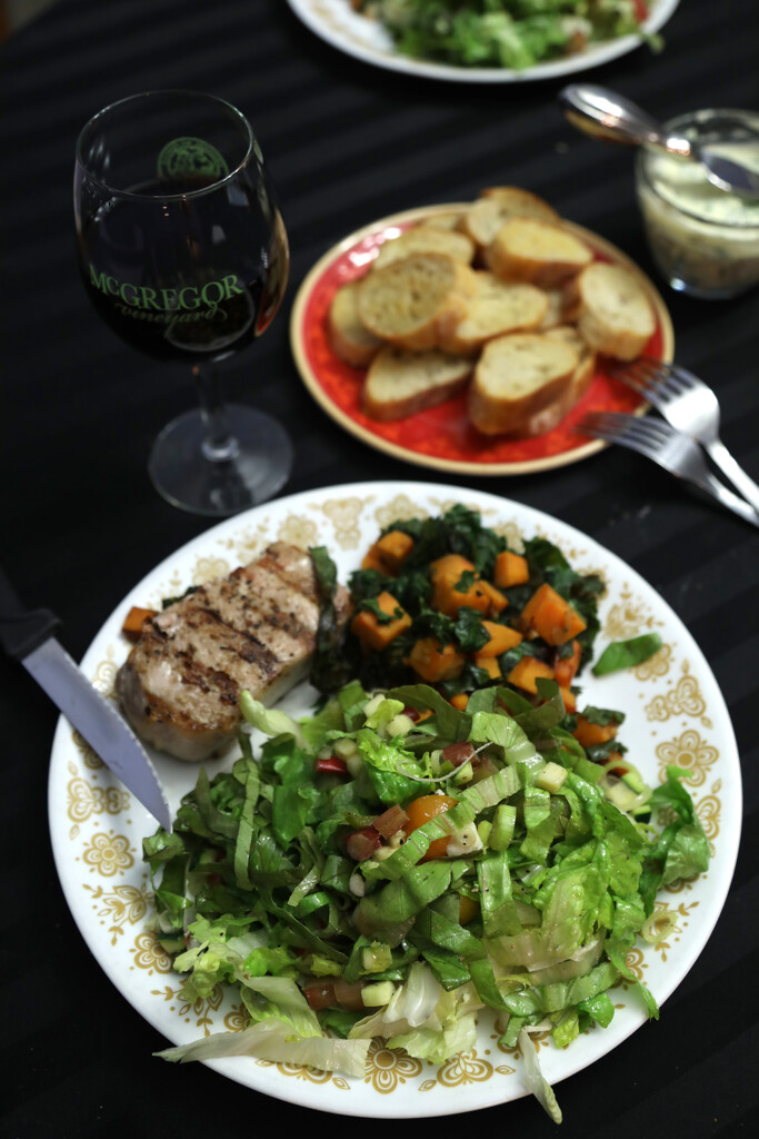 Pork Chops and Rhubarb Salad by steelcityfox