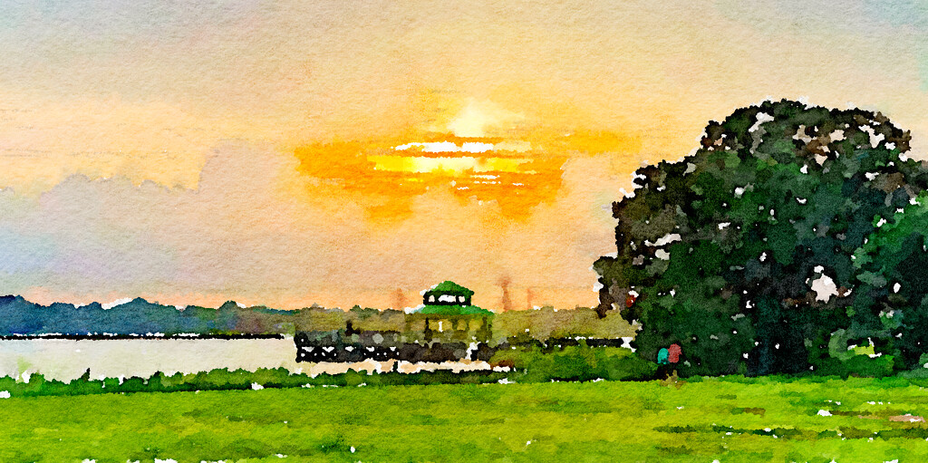 Watercolor photo of a sunset over the Ashley River by congaree