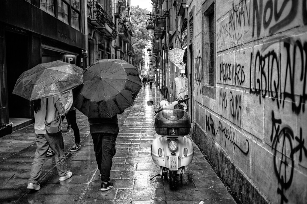 Umbrellas in the rain by jborrases