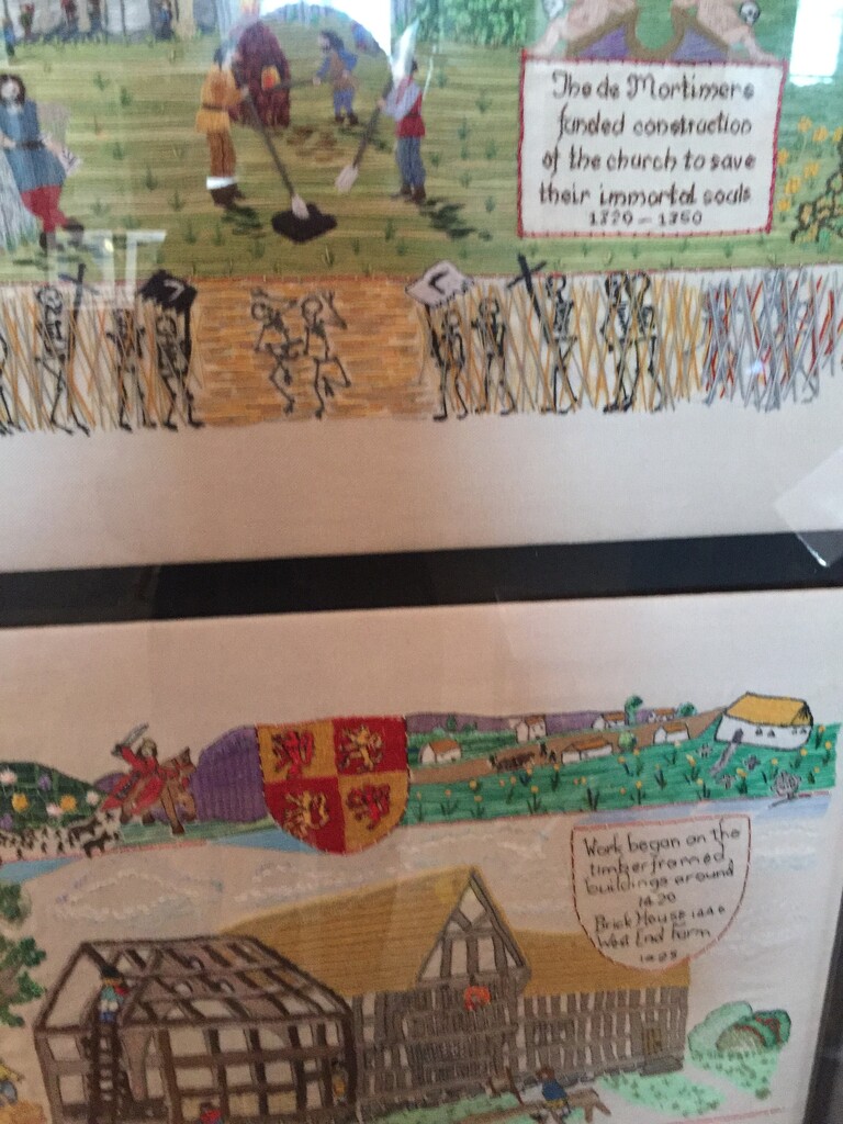 Pembridge church samplers depicting the foundations in 1420’s by snowy