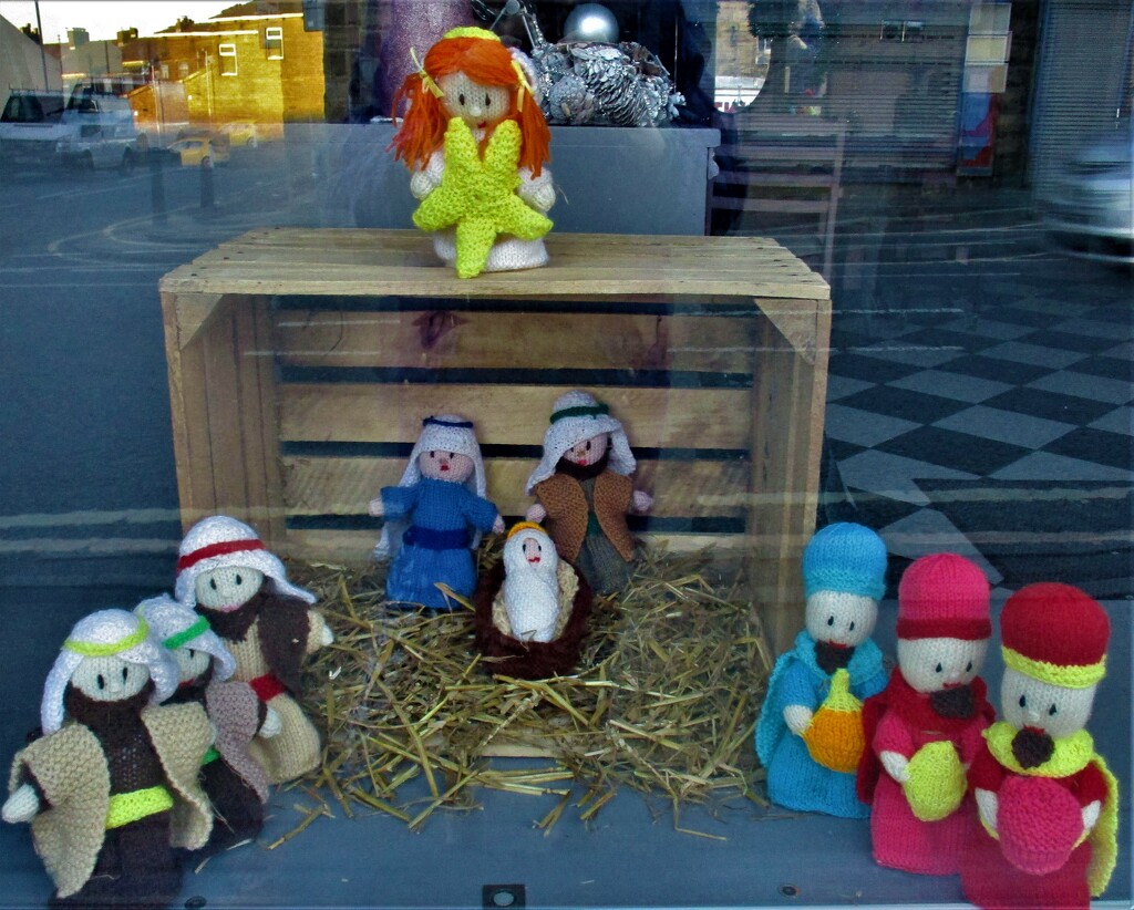 A window display of a knitted Nativity. by grace55