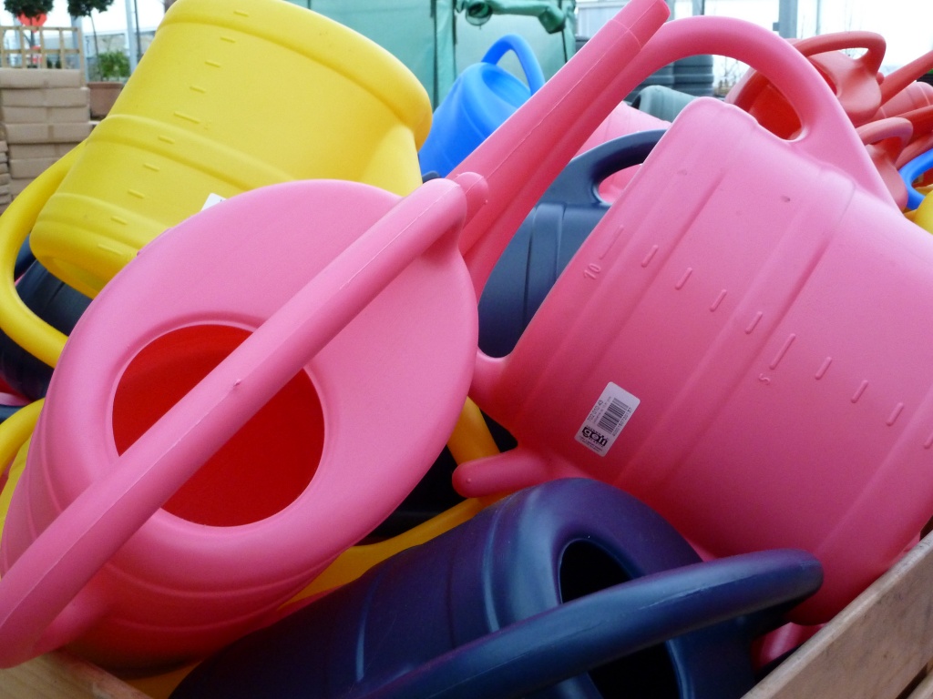 Watering cans in glorious technicolour by dulciknit