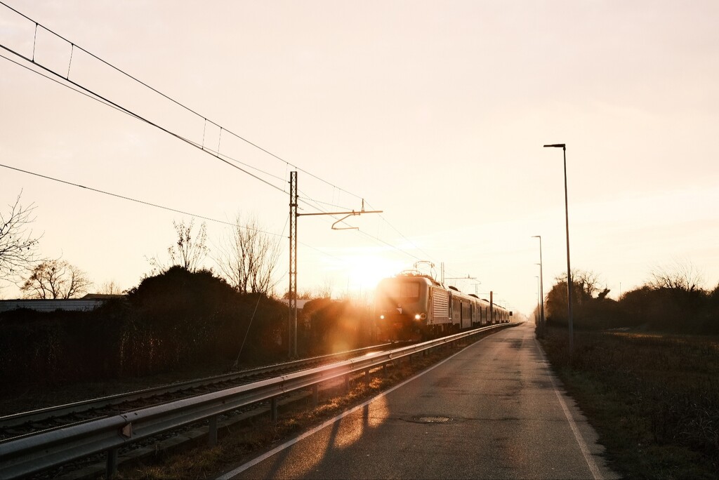 Train at sunset by stefanotrezzi