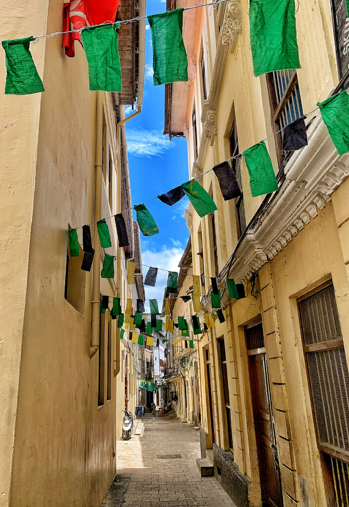 A street with flags.  by cocobella