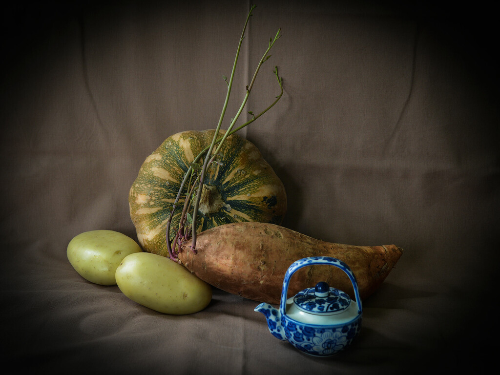 Still life - with sprouting sweet potato by jeneurell