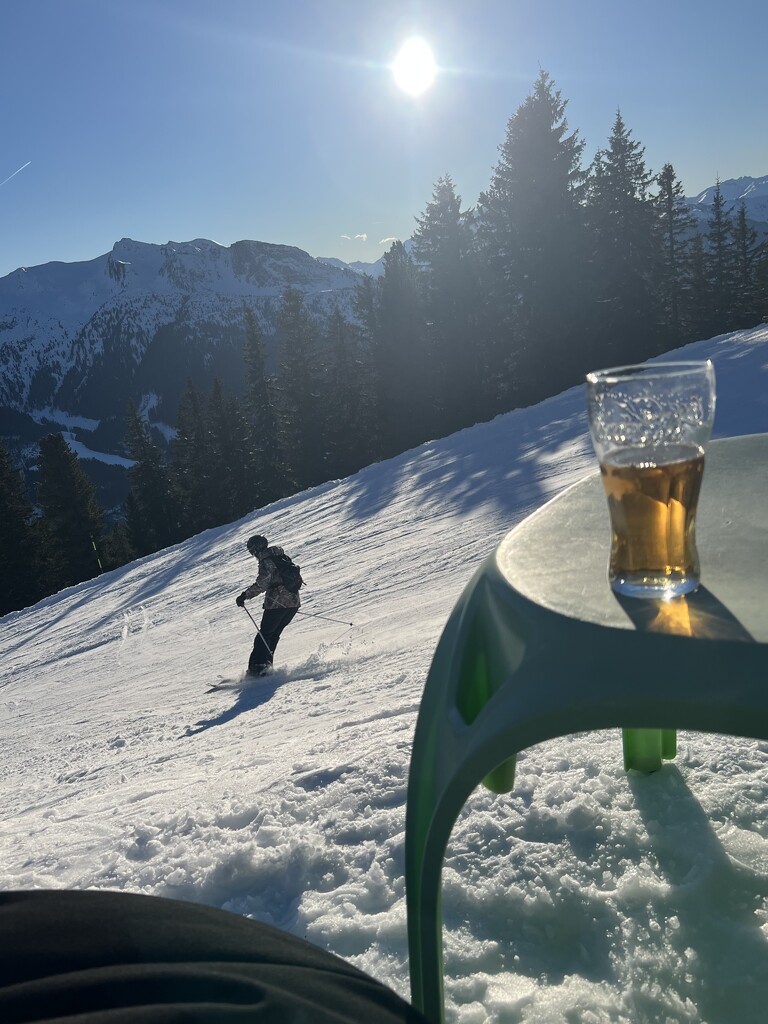 Beverage on the bean bag before last ski run of the day  by cawu