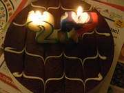 27th Jan 2022 - Birthday Boston Creme Pie with Candles Lit