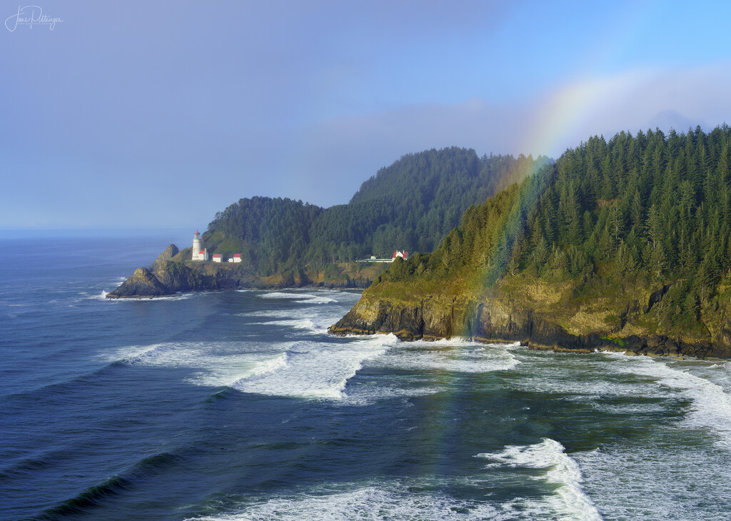 Rainbow At Lighthouse  by jgpittenger