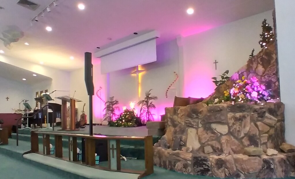Pink lights at church  by julie