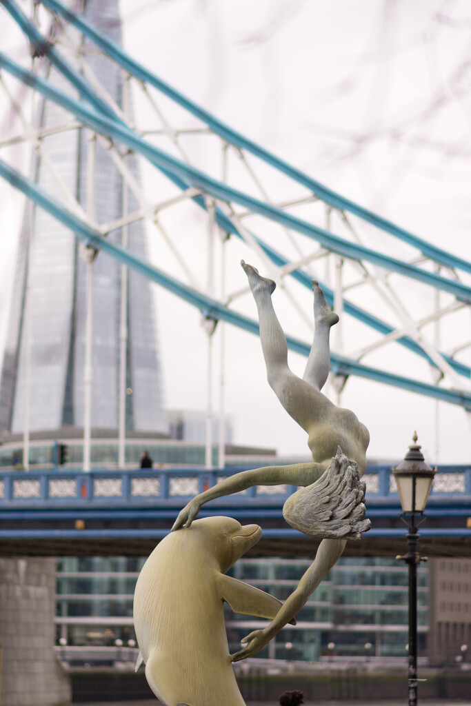 Girl, dolphin, London Bridge, Shard by helenm2016
