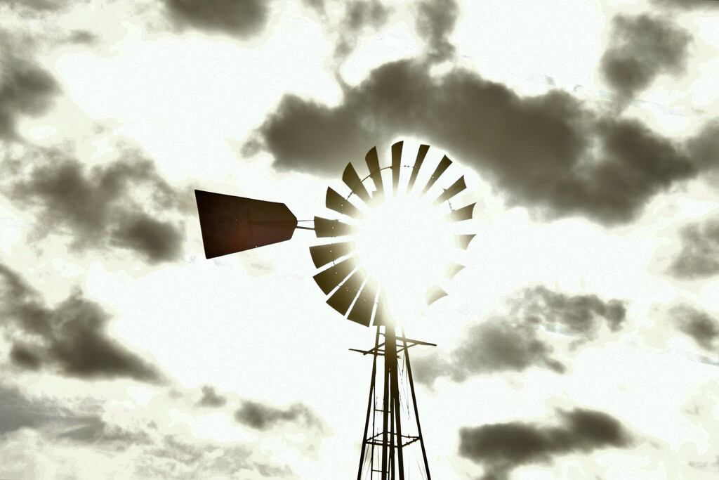 Windmill, Sun, Clouds by kareenking