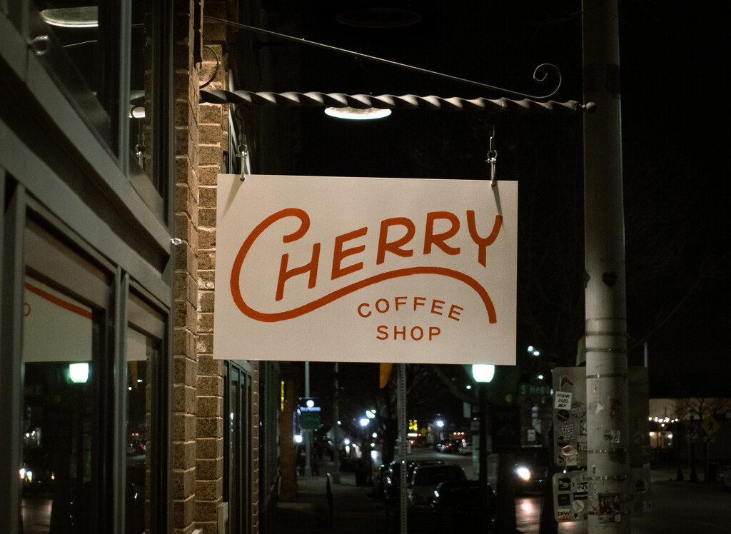 Cherry Coffee sign at night by jpweaver