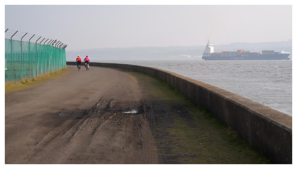 Cyclists and Ship by sanderling