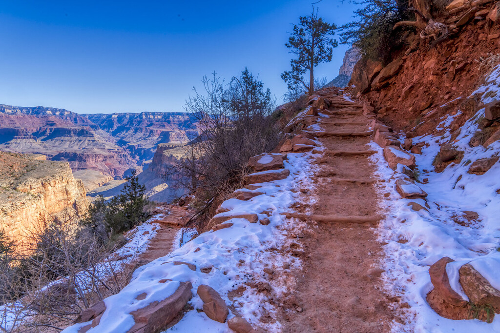 Snow on the Bright Angel Trail by kvphoto