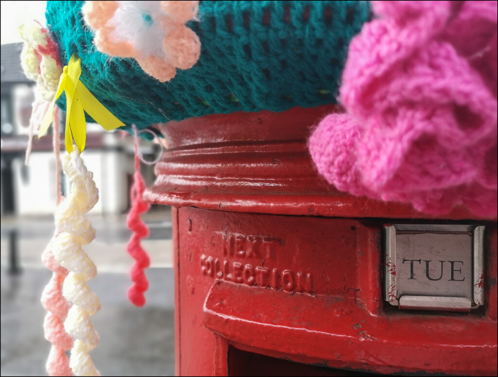 Pillar Box in a Crocheted Bunnet by sanderling
