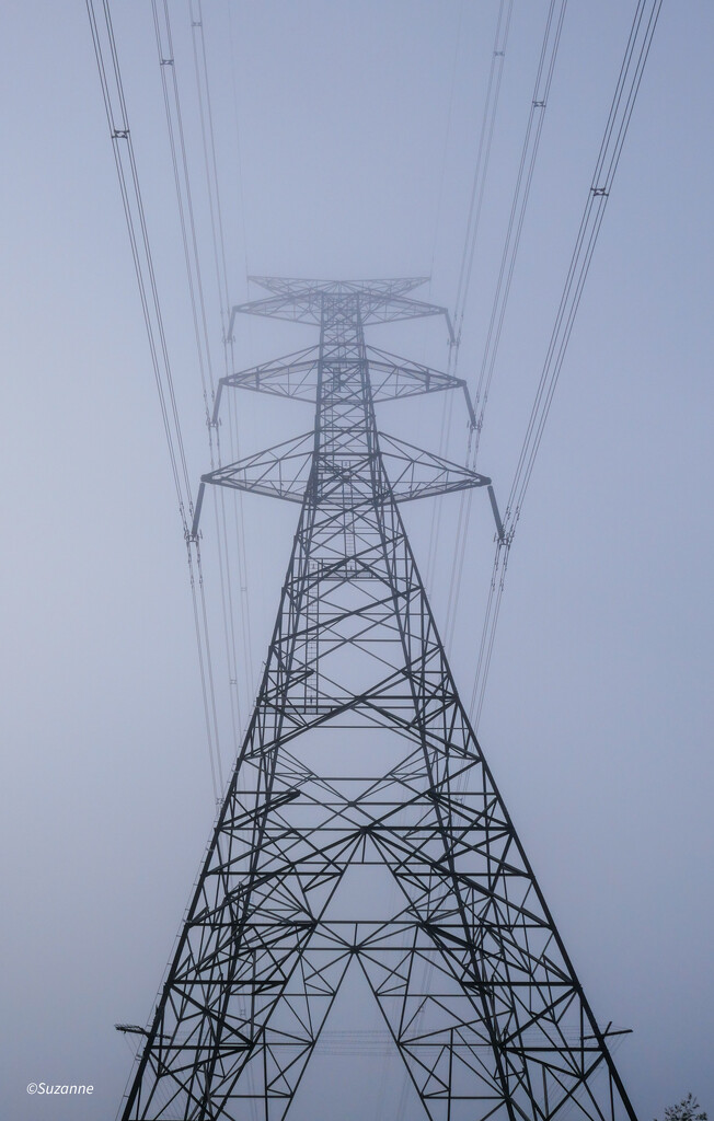 Powerlines in the morning mist by ankers70