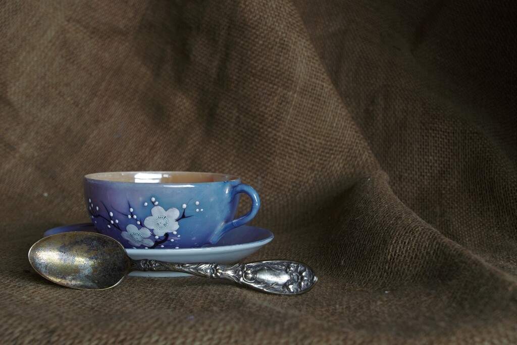 Cup, Saucer, Spoon on Burlap 1 (1) by granagringa