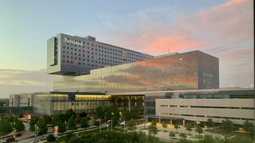 Sunset on Dallas’ Parkland Hospital by louannwarren