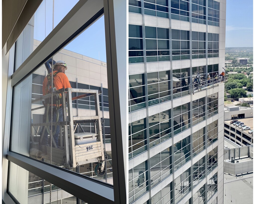 Testing window seals, 12 stories up  by louannwarren