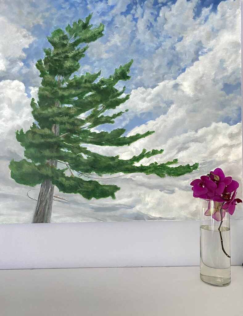 Painting and Orchid sprig by radiogirl