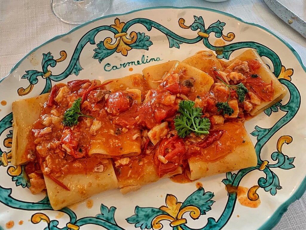 Pasta + fish tomato sauce.  by cocobella