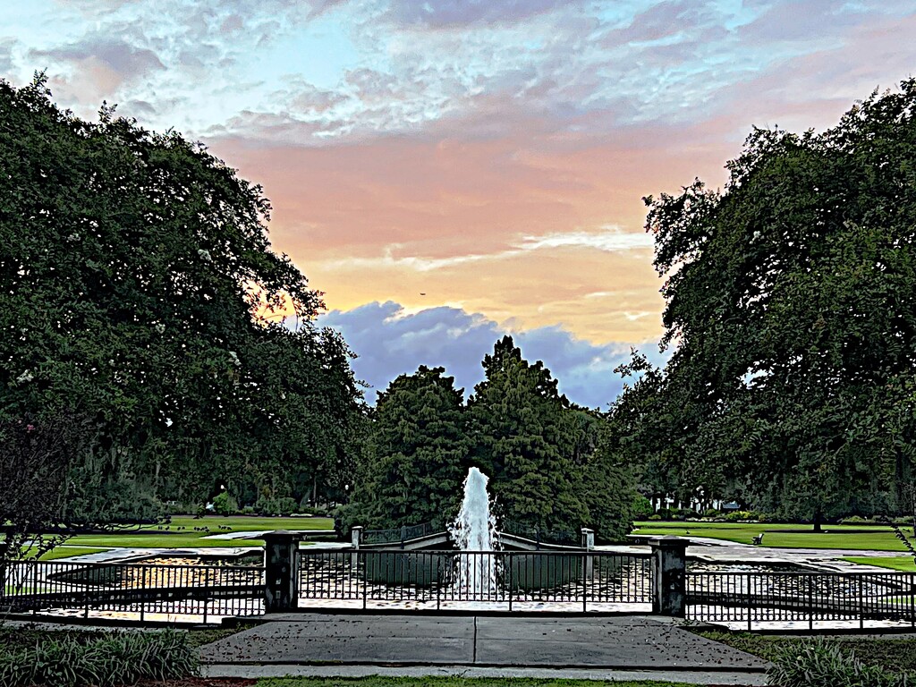 Hampton Park fountain at sunset by congaree