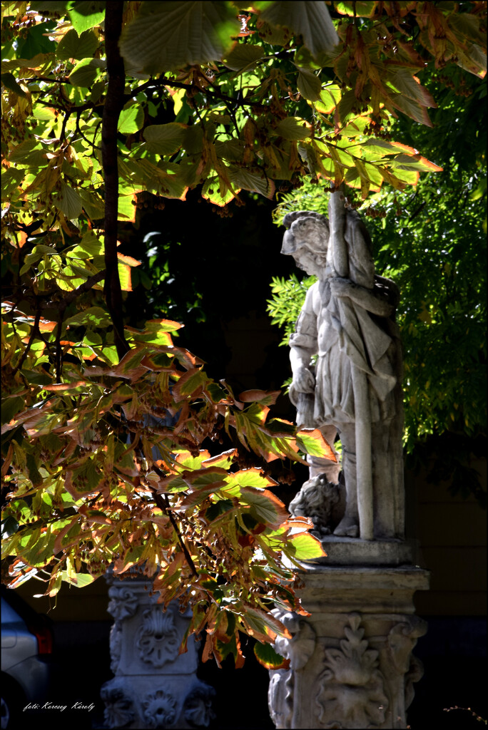 Autumn leaves and the statue of St. Florian by kork