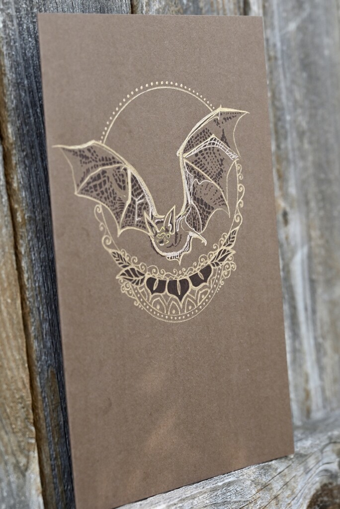 Bat drawing on card by metzpah