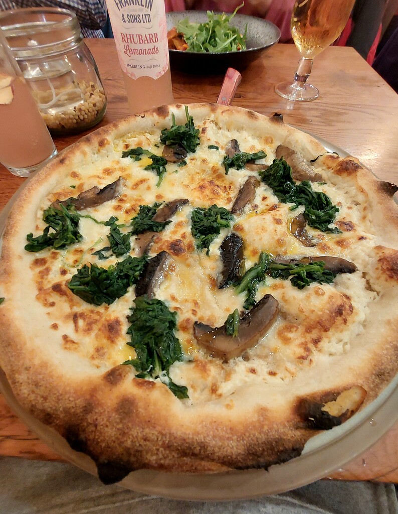 Delicious mushroom, spinach and truffle oil pizza  by samcat