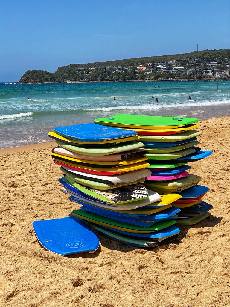 Bodyboards lined up for Manly Surf School by johnfalconer