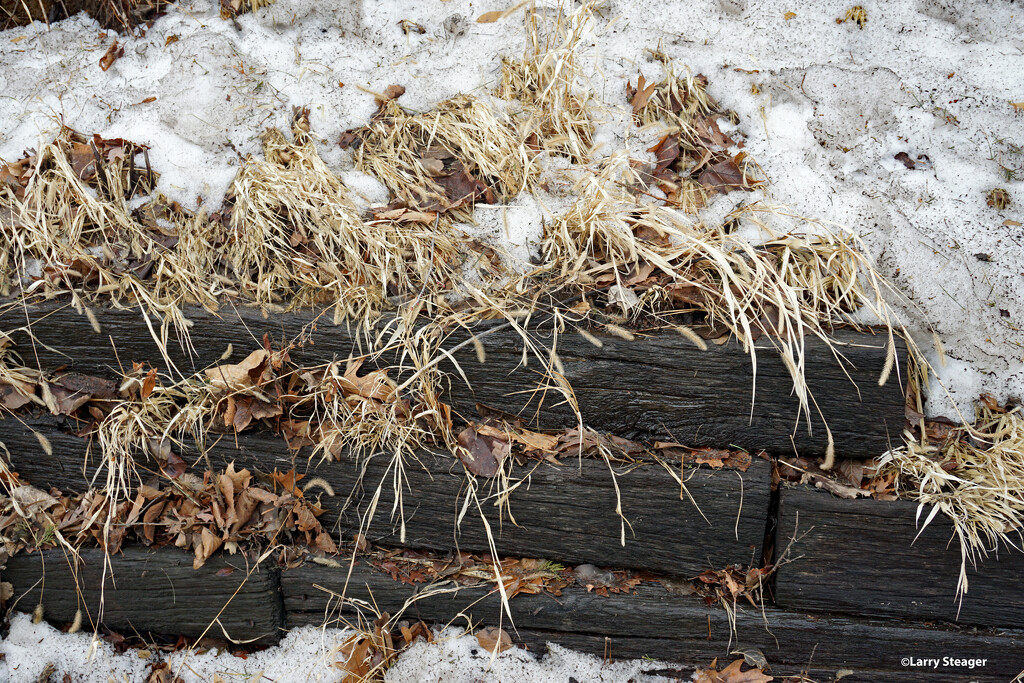 Railroad ties reinforcing the bank by larrysphotos