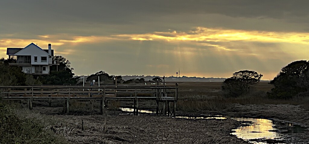 Marsh landscape with sun rays by congaree