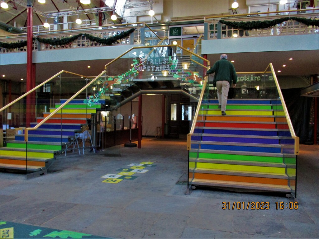 Rainbow steps. Accrington Market Hall. by grace55