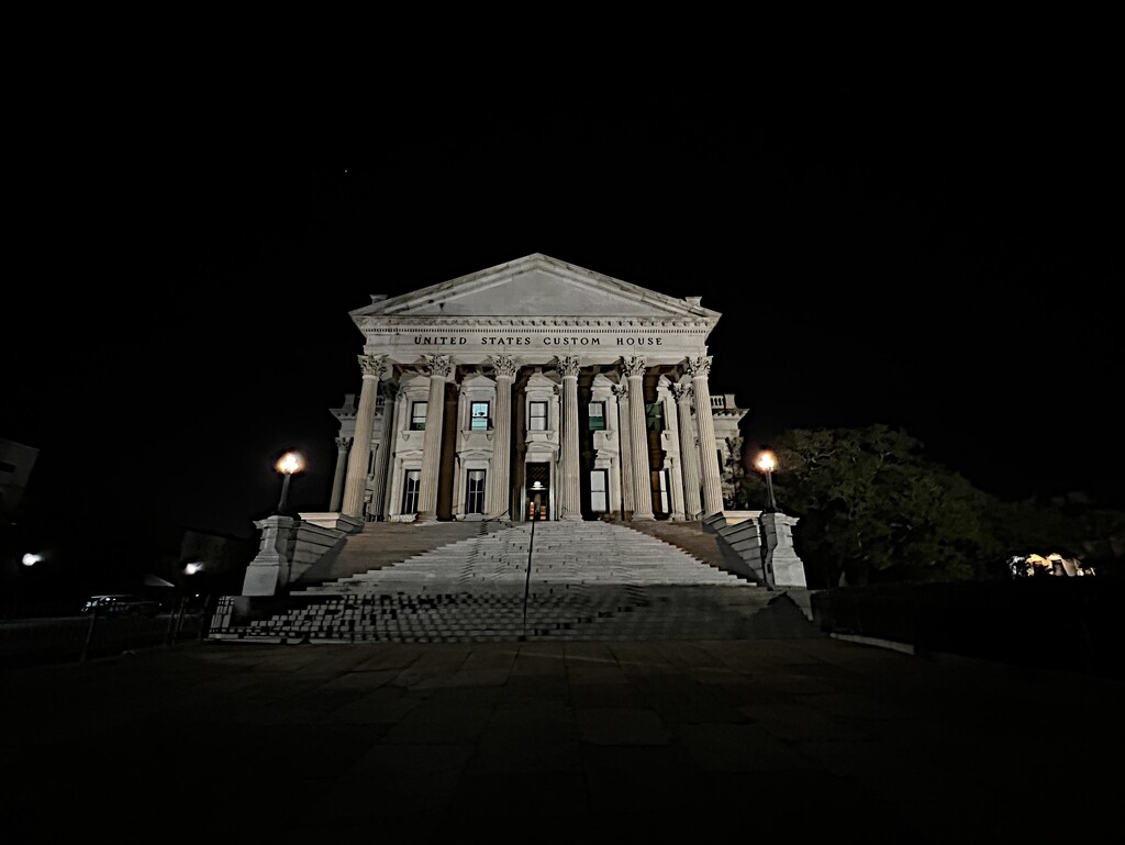 Night scene of U.S. Custom House, Charleston by congaree