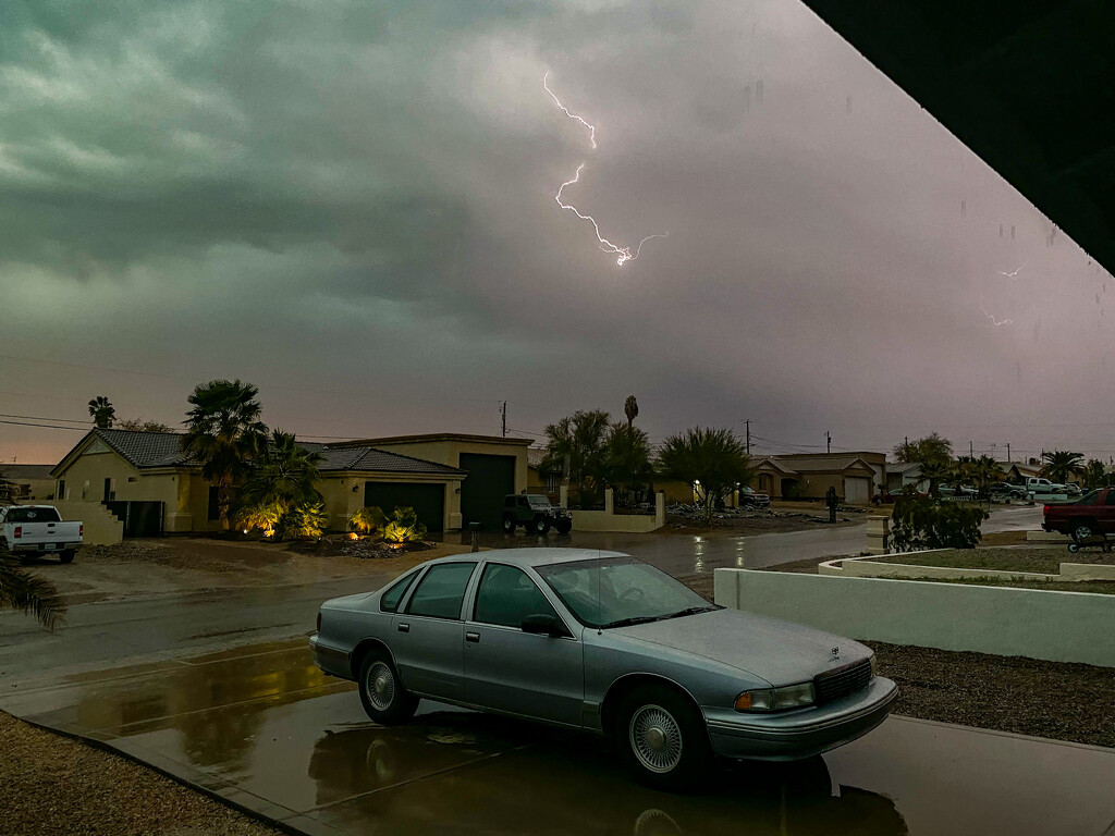 Lightning over car by jeffjones