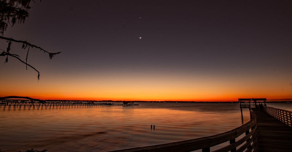 Tonight's Sunset With the Moon and a Planet! by rickster549