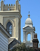 26th Mar 2023 - Two old historic church steeples  in Charleston, one Unitarian and the other Lutheran (right)