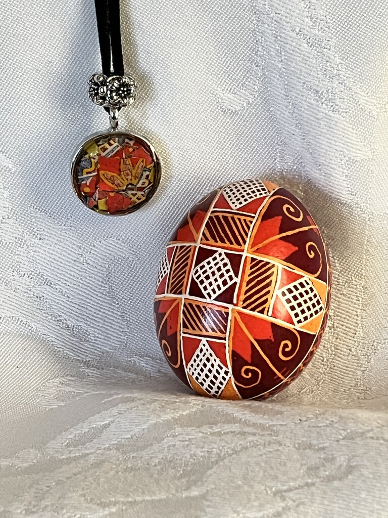 Mosaic necklace and egg red by pennyrae