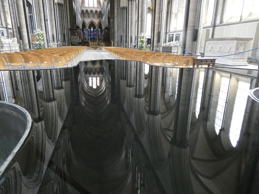Reflection in the Font Salisbury Cathedral  by foxes37
