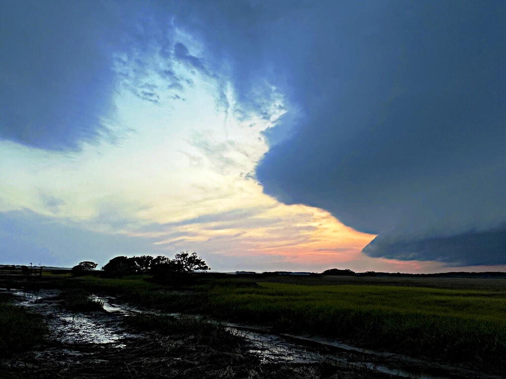 Approaching storm over the marsh at sunset by congaree