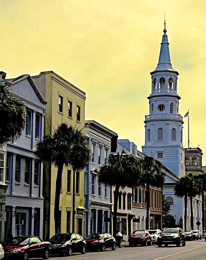 Broad Street and St. Philip’s Church steeple, Charleston historic district by congaree
