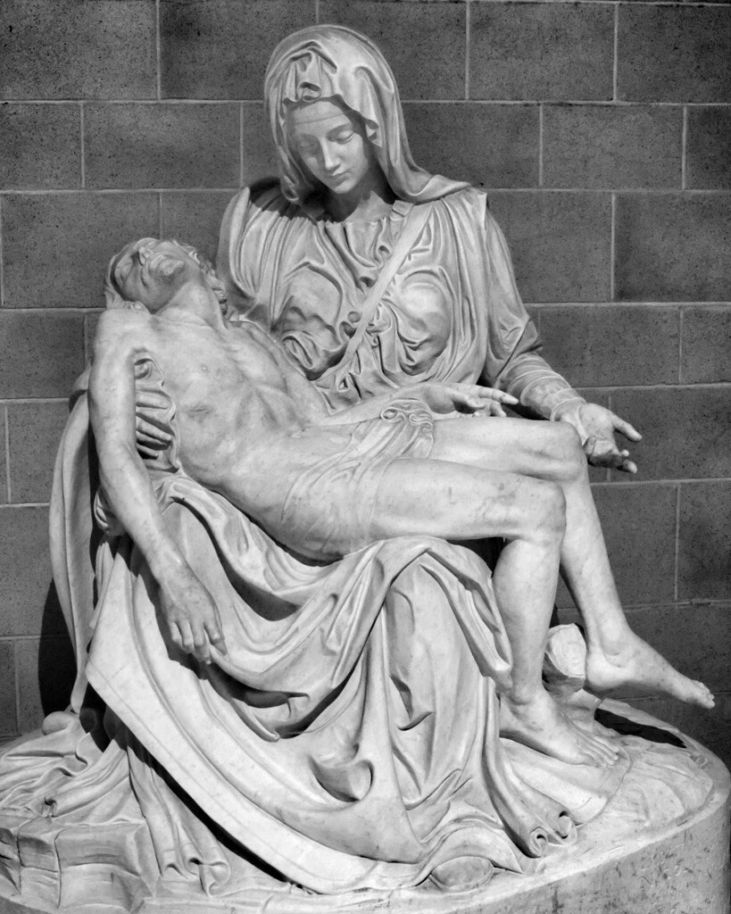One of the best replicas of Michelangelo’s La Pietà. Sculpted from the same Carrara marble as the original. This is in the crypt of St Mary’s Cathedral, Sydney.  by johnfalconer