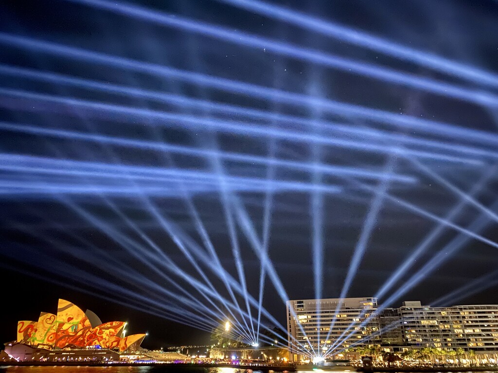 Spotlights at Sydneyvivid. A light show held every year around this time. The whole CBD is lit up every night for a month! by johnfalconer