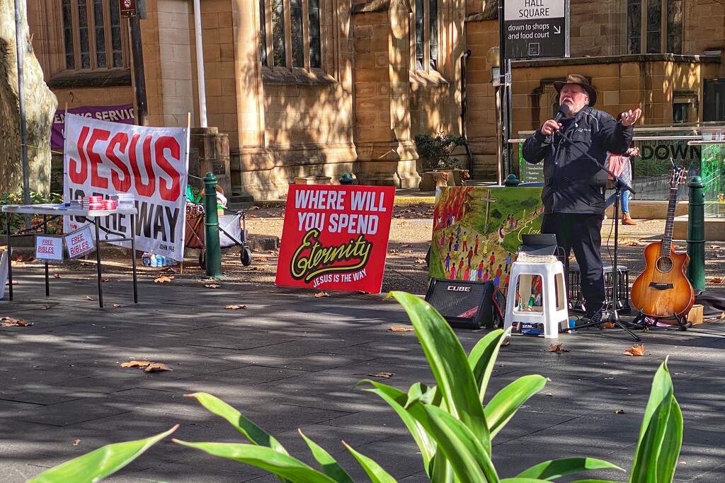 Proselytising outside St Andrew’s Cathedral (Anglican) in the middle of Sydney.  by johnfalconer