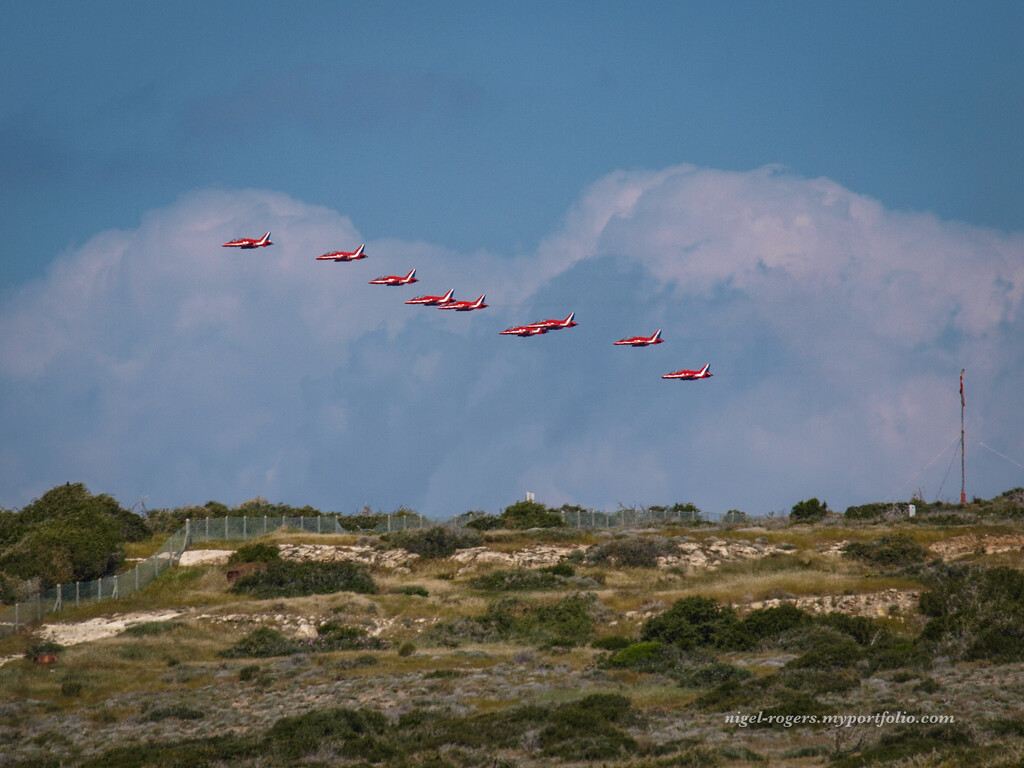 Red Arrows over the Mediterranean-2 by nigelrogers
