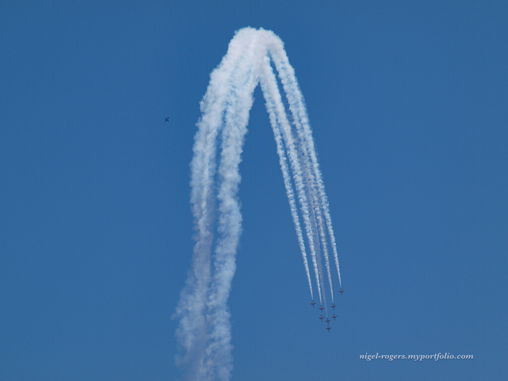 Red Arrows over the Mediterranean-9 by nigelrogers